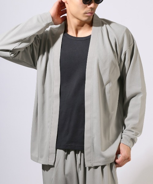 LUXSTYLE（ラグスタイル）の「梨地ノーカラーカーディガン（カーディガン/ボレロ・メンズ・ブルー/グレー/ブラック・XL/L/M）」の3枚目の写真