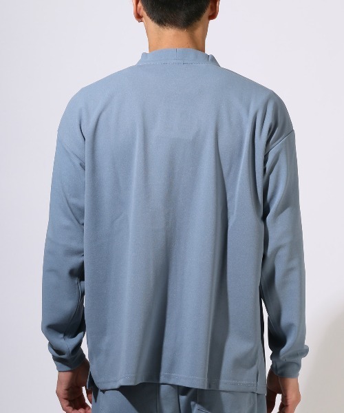 LUXSTYLE（ラグスタイル）の「梨地ノーカラーカーディガン（カーディガン/ボレロ・メンズ・ブルー/グレー/ブラック・XL/L/M）」の4枚目の写真