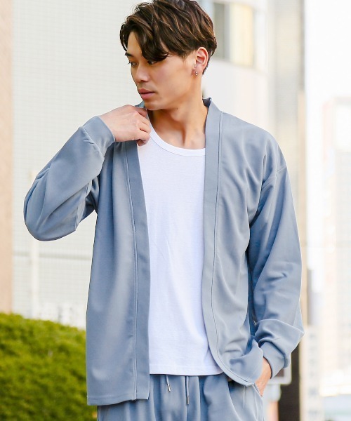 LUXSTYLE（ラグスタイル）の「梨地ノーカラーカーディガン（カーディガン/ボレロ・メンズ・ブルー/グレー/ブラック・XL/L/M）」の6枚目の写真