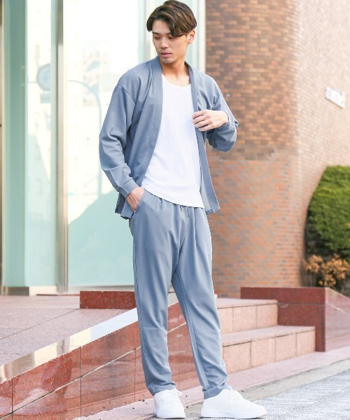 LUXSTYLE（ラグスタイル）の「梨地ノーカラーカーディガン（カーディガン/ボレロ・メンズ・ブルー/グレー/ブラック・XL/L/M）」の7枚目の写真