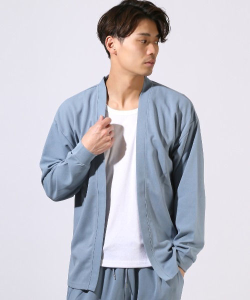LUXSTYLE（ラグスタイル）の「梨地ノーカラーカーディガン（カーディガン/ボレロ・メンズ・ブルー/グレー/ブラック・XL/L/M）」の8枚目の写真