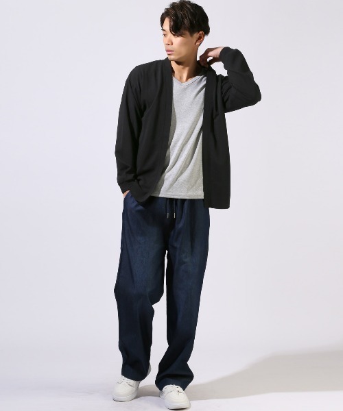 LUXSTYLE（ラグスタイル）の「梨地ノーカラーカーディガン（カーディガン/ボレロ・メンズ・ブルー/グレー/ブラック・XL/L/M）」の12枚目の写真