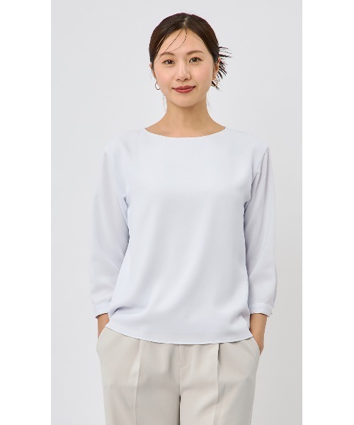 AOYAMA(アオヤマ)の「【自宅で洗える】ボートネック袖パールボタンブラウス/ホワイト/サックスブルー/7分袖|通勤&オフィス&入卒&セレモニー&オケージョン|(シャツ/ブラウス・レディース・サックスブルー/ホワイト・LL/S/M/L)」の20枚目の写真