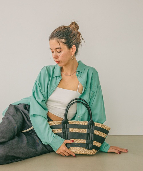 BAYFLOW（ベイフロー）の「PUコンビカゴバッグ（かごバッグ・レディース・ブラック/オフホワイト・FREE）」の2枚目の写真