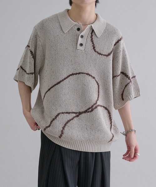 epnok（エプノック）の「ウェーブラインニットポロシャツ（ポロシャツ・メンズ・ダークブルー/グレイッシュベージュ/ベージュ/ダークブラック/アッシュグレー・SMALL/MEDIUM/LARGE）」の3枚目の写真