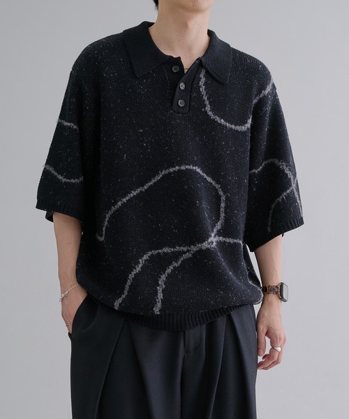 epnok（エプノック）の「ウェーブラインニットポロシャツ（ポロシャツ・メンズ・ダークブルー/グレイッシュベージュ/ベージュ/ダークブラック/アッシュグレー・SMALL/MEDIUM/LARGE）」の2枚目の写真