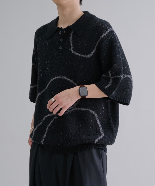 epnok（エプノック）の「ウェーブラインニットポロシャツ（ポロシャツ・メンズ・ダークブルー/グレイッシュベージュ/ベージュ/ダークブラック/アッシュグレー・SMALL/MEDIUM/LARGE）」の16枚目の写真