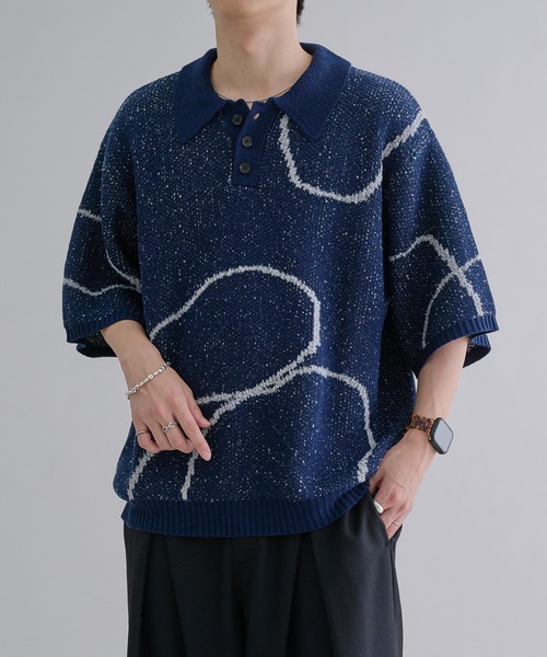 ウェーブラインニットポロシャツ（ポロシャツ）｜epnok