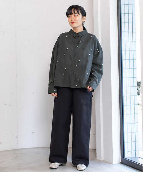 セール】＜made in INDIA＞シロツメクサ刺繍シャツ（シャツ