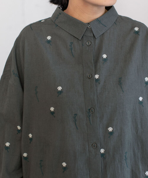 セール】＜made in INDIA＞シロツメクサ刺繍シャツ（シャツ