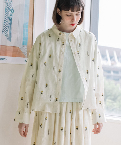 セール】＜made in INDIA＞シロツメクサ刺繍シャツ（シャツ