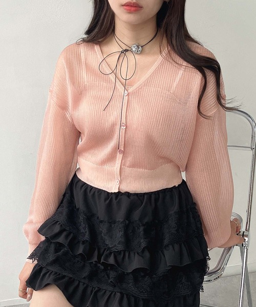 AS KNOW AS plus（アズノゥアズプラス）の「●きらりラメデザイン リブシアーVネックカーディガン（カーディガン/ボレロ・レディース・ピンク/サックスブルー/オフホワイト・FREE）」の4枚目の写真