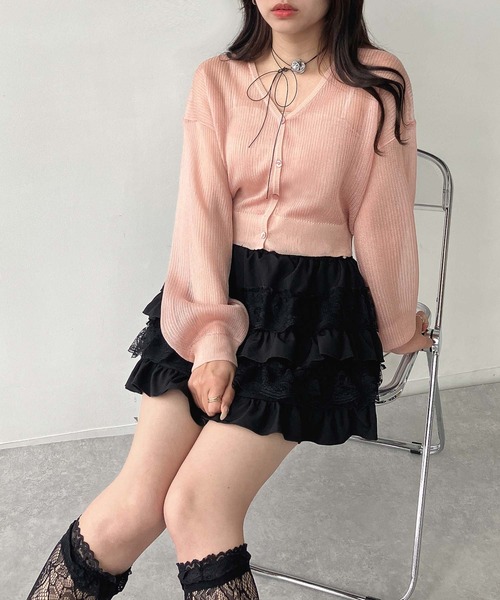 AS KNOW AS plus（アズノゥアズプラス）の「●きらりラメデザイン リブシアーVネックカーディガン（カーディガン/ボレロ・レディース・ピンク/サックスブルー/オフホワイト・FREE）」の6枚目の写真