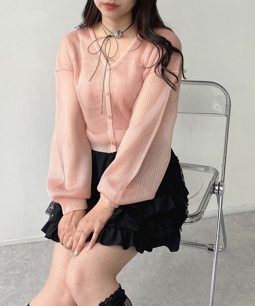 AS KNOW AS plus（アズノゥアズプラス）の「●きらりラメデザイン リブシアーVネックカーディガン（カーディガン/ボレロ・レディース・ピンク/サックスブルー/オフホワイト・FREE）」の7枚目の写真