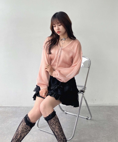 AS KNOW AS plus（アズノゥアズプラス）の「●きらりラメデザイン リブシアーVネックカーディガン（カーディガン/ボレロ・レディース・ピンク/サックスブルー/オフホワイト・FREE）」の8枚目の写真