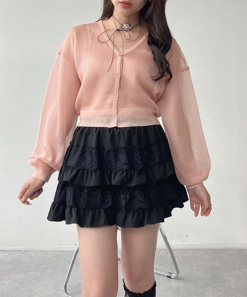 AS KNOW AS plus（アズノゥアズプラス）の「●きらりラメデザイン リブシアーVネックカーディガン（カーディガン/ボレロ・レディース・ピンク/サックスブルー/オフホワイト・FREE）」の9枚目の写真