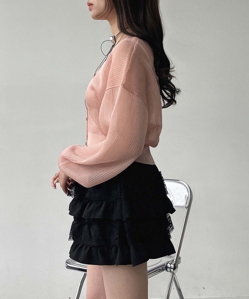 AS KNOW AS plus（アズノゥアズプラス）の「●きらりラメデザイン リブシアーVネックカーディガン（カーディガン/ボレロ・レディース・ピンク/サックスブルー/オフホワイト・FREE）」の11枚目の写真