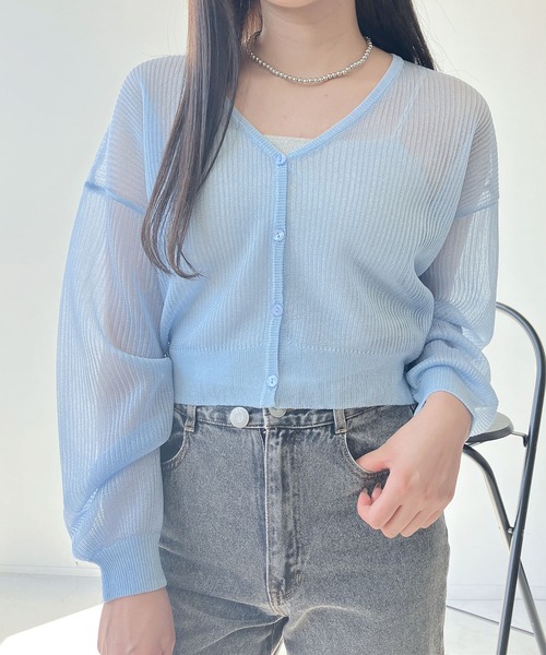 AS KNOW AS plus（アズノゥアズプラス）の「●きらりラメデザイン リブシアーVネックカーディガン（カーディガン/ボレロ・レディース・ピンク/サックスブルー/オフホワイト・FREE）」の13枚目の写真