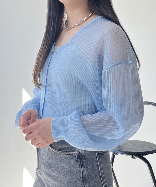 AS KNOW AS plus（アズノゥアズプラス）の「●きらりラメデザイン リブシアーVネックカーディガン（カーディガン/ボレロ・レディース・ピンク/サックスブルー/オフホワイト・FREE）」の15枚目の写真