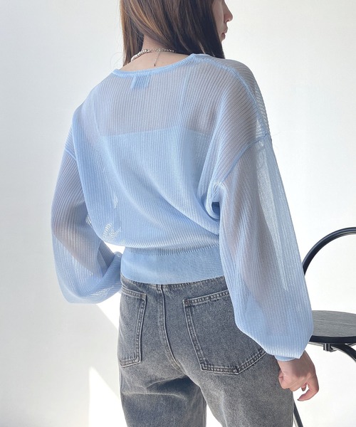 AS KNOW AS plus（アズノゥアズプラス）の「●きらりラメデザイン リブシアーVネックカーディガン（カーディガン/ボレロ・レディース・ピンク/サックスブルー/オフホワイト・FREE）」の16枚目の写真