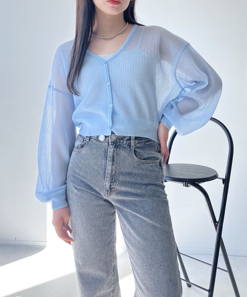 AS KNOW AS plus（アズノゥアズプラス）の「●きらりラメデザイン リブシアーVネックカーディガン（カーディガン/ボレロ・レディース・ピンク/サックスブルー/オフホワイト・FREE）」の14枚目の写真