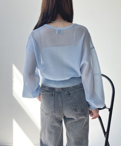 AS KNOW AS plus（アズノゥアズプラス）の「●きらりラメデザイン リブシアーVネックカーディガン（カーディガン/ボレロ・レディース・ピンク/サックスブルー/オフホワイト・FREE）」の17枚目の写真