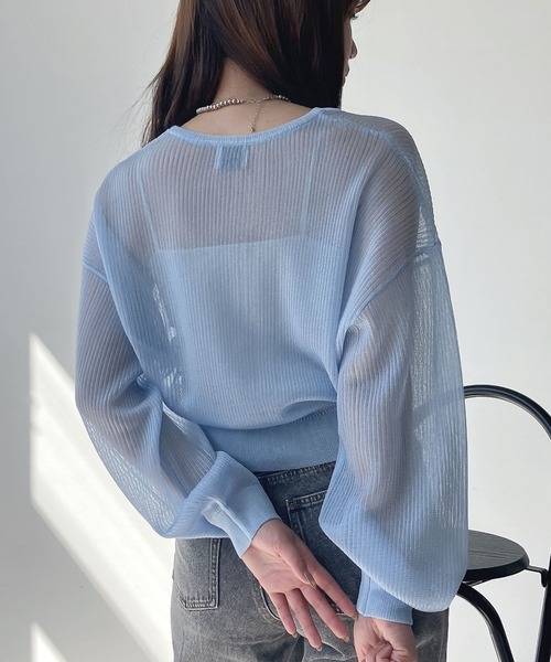 AS KNOW AS plus（アズノゥアズプラス）の「●きらりラメデザイン リブシアーVネックカーディガン（カーディガン/ボレロ・レディース・ピンク/サックスブルー/オフホワイト・FREE）」の18枚目の写真