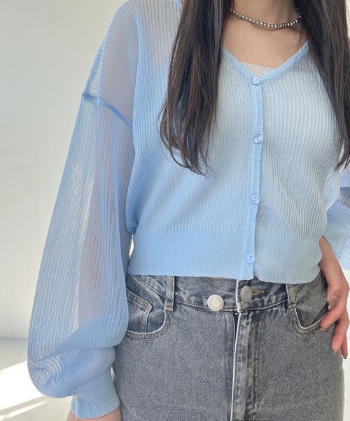 AS KNOW AS plus（アズノゥアズプラス）の「●きらりラメデザイン リブシアーVネックカーディガン（カーディガン/ボレロ・レディース・ピンク/サックスブルー/オフホワイト・FREE）」の19枚目の写真