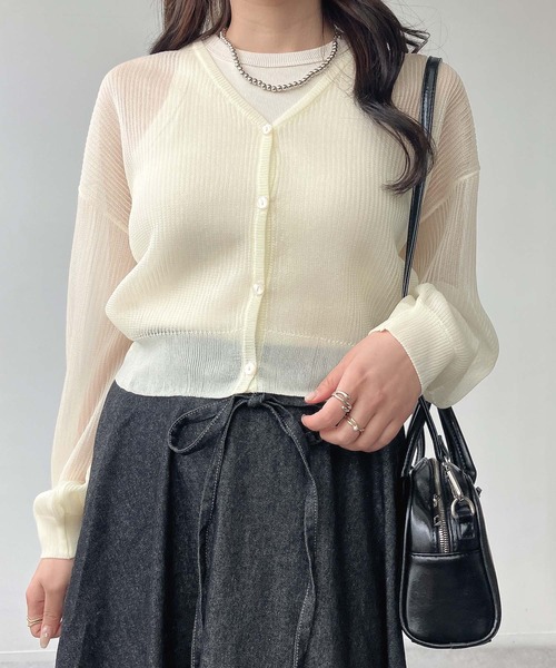 AS KNOW AS plus（アズノゥアズプラス）の「●きらりラメデザイン リブシアーVネックカーディガン（カーディガン/ボレロ・レディース・ピンク/サックスブルー/オフホワイト・FREE）」の20枚目の写真