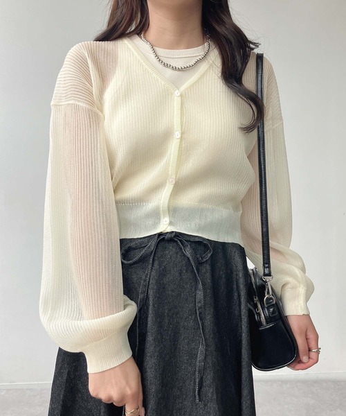 AS KNOW AS plus（アズノゥアズプラス）の「●きらりラメデザイン リブシアーVネックカーディガン（カーディガン/ボレロ・レディース・ピンク/サックスブルー/オフホワイト・FREE）」の21枚目の写真