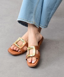 【Oh my Sandals】スクエアトウフラットバックルサンダル(E52303)
