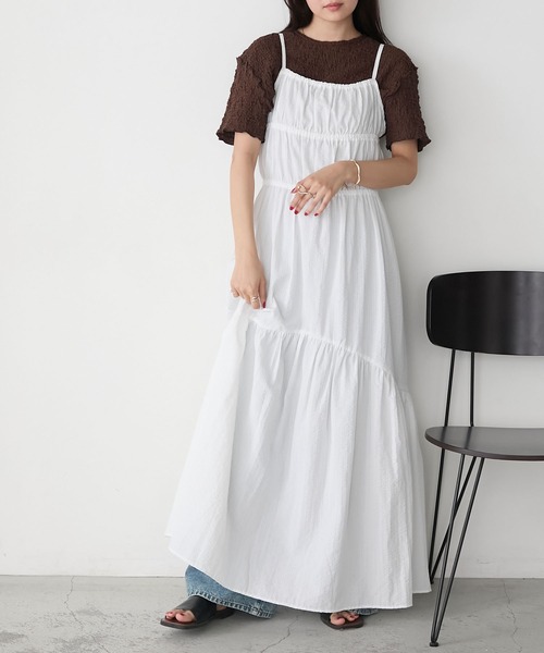 forksy.(フォルクシー)の「【forksy.】シャーリング ティアード リボンキャミワンピース(ワンピース・レディース・ホワイト/ブラック・FREE)」の4枚目の写真