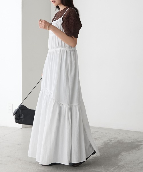 forksy.】シャーリング ティアード リボンキャミワンピース forksy