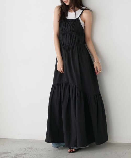 forksy.(フォルクシー)の「【forksy.】シャーリング ティアード リボンキャミワンピース(ワンピース・レディース・ホワイト/ブラック・FREE)」の13枚目の写真