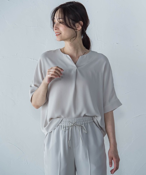 LAUTREAMONT / ロートレアモン 【WEB限定】サテンフィールキーネックブラウス≪セットアップ対応/洗濯機で洗える≫ ロートレアモン LAUTREAMONT 【WEB限定】サテンフィール