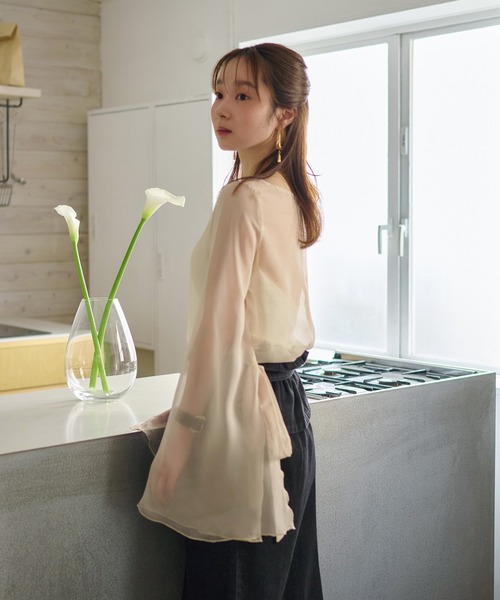 mideal（マイディール）の「2way sheer flare sleeves ribbon tops / 2wayシアーフレアスリーブリボントップス（シャツ/ブラウス・レディース・アイボリー/ブルーグレー/ミント/ピンク・FREE）」の8枚目の写真