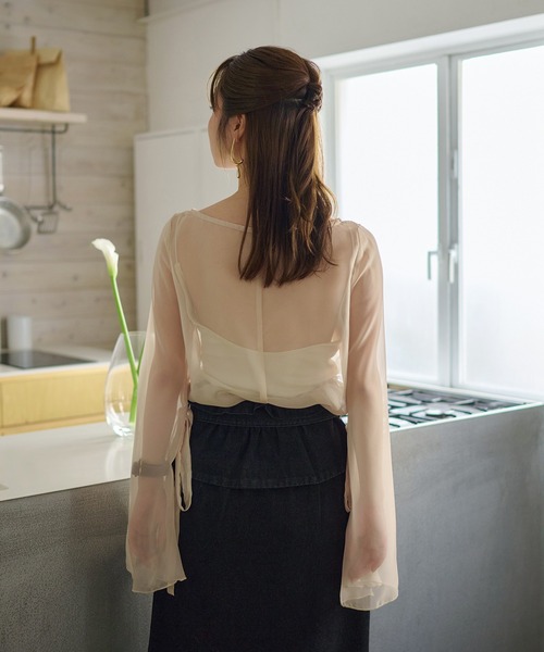 mideal（マイディール）の「2way sheer flare sleeves ribbon tops / 2wayシアーフレアスリーブリボントップス（シャツ/ブラウス・レディース・アイボリー/ブルーグレー/ミント/ピンク・FREE）」の10枚目の写真