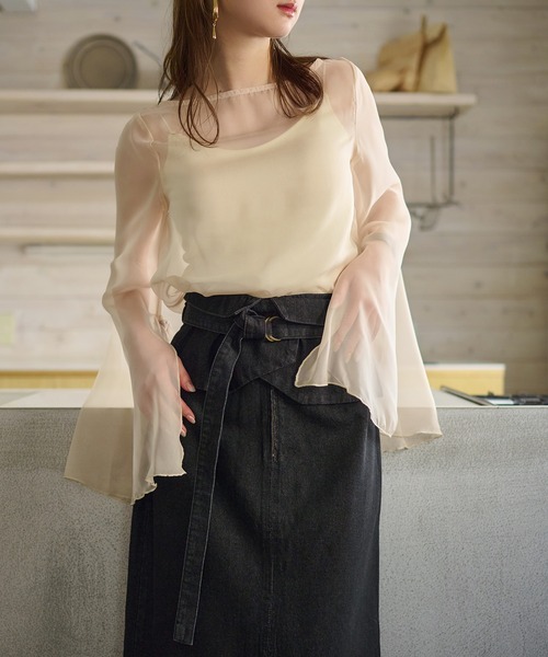 mideal（マイディール）の「2way sheer flare sleeves ribbon tops / 2wayシアーフレアスリーブリボントップス（シャツ/ブラウス・レディース・アイボリー/ブルーグレー/ミント/ピンク・FREE）」の12枚目の写真