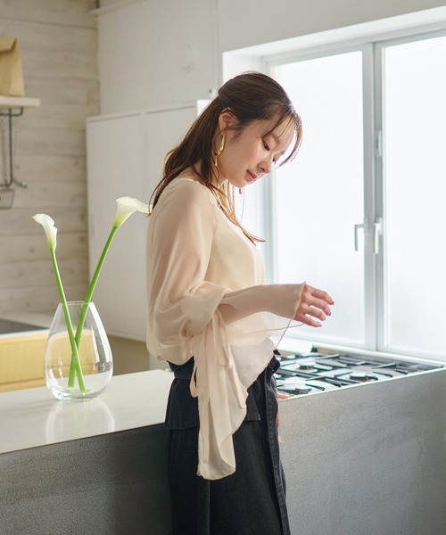 mideal（マイディール）の「2way sheer flare sleeves ribbon tops / 2wayシアーフレアスリーブリボントップス（シャツ/ブラウス・レディース・アイボリー/ブルーグレー/ミント/ピンク・FREE）」の19枚目の写真