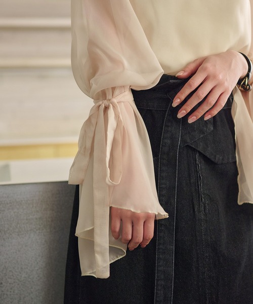 mideal（マイディール）の「2way sheer flare sleeves ribbon tops / 2wayシアーフレアスリーブリボントップス（シャツ/ブラウス・レディース・アイボリー/ブルーグレー/ミント/ピンク・FREE）」の20枚目の写真