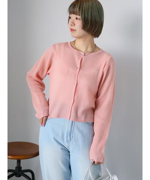 ehka sopo(エヘカソポ)の「ワンポイント刺繍リブカーディガン(カーディガン/ボレロ・レディース・ブルー/グレー/キナリ/ピンク・F)」の5枚目の写真