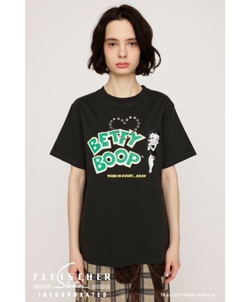 BETTY BOOP(ベティ・ブープ)の「Betty Boop x SLY EYELET T/SH ベティブープ スライ アイレット Tシャツ 夏服 半袖 キャラクター(Tシャツ/カットソー・レディース・ライトブラック/杢グレー・FREE)」の4枚目の写真