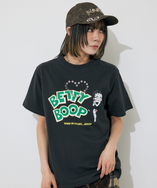 BETTY BOOP(ベティ・ブープ)の「Betty Boop x SLY EYELET T/SH ベティブープ スライ アイレット Tシャツ 夏服 半袖 キャラクター(Tシャツ/カットソー・レディース・ライトブラック/杢グレー・FREE)」の10枚目の写真