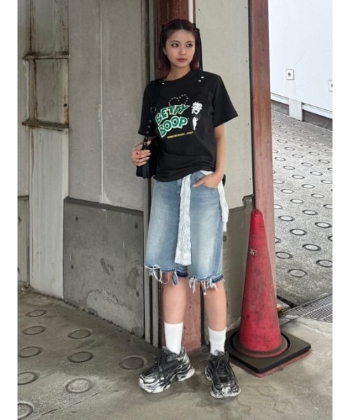 BETTY BOOP(ベティ・ブープ)の「Betty Boop x SLY EYELET T/SH ベティブープ スライ アイレット Tシャツ 夏服 半袖 キャラクター(Tシャツ/カットソー・レディース・ライトブラック/杢グレー・FREE)」の21枚目の写真