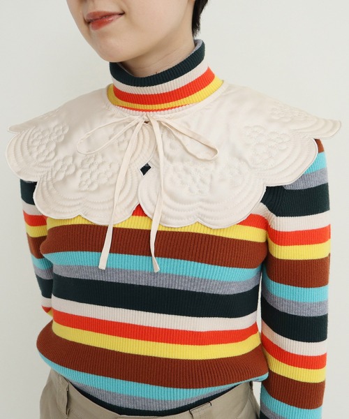 Dot＆Stripes CHILD WOMAN（ドットアンドストライプス　チャイルドウーマン）の「サテンキルトカットワーク 付け襟（付け襟・レディース・アイボリー/カーキ・FREE）」の2枚目の写真