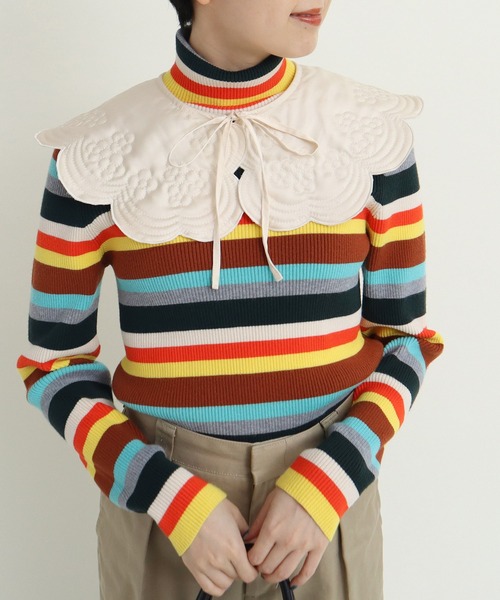 Dot＆Stripes CHILD WOMAN（ドットアンドストライプス　チャイルドウーマン）の「サテンキルトカットワーク 付け襟（付け襟・レディース・アイボリー/カーキ・FREE）」の3枚目の写真