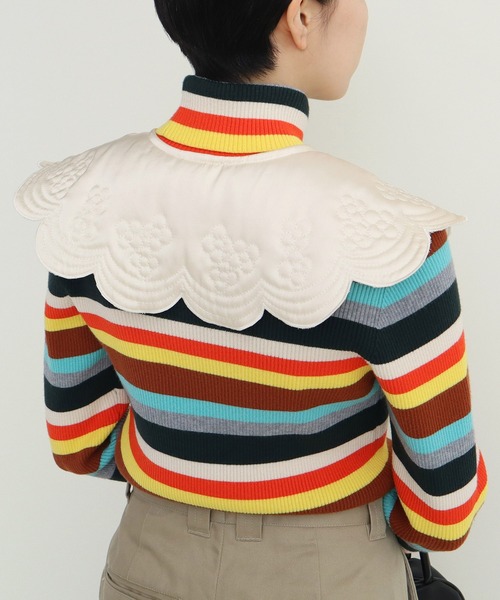 Dot＆Stripes CHILD WOMAN（ドットアンドストライプス　チャイルドウーマン）の「サテンキルトカットワーク 付け襟（付け襟・レディース・アイボリー/カーキ・FREE）」の4枚目の写真
