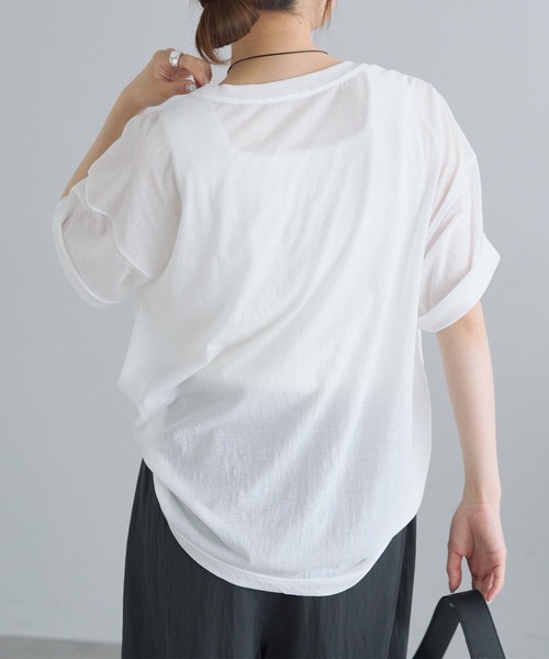 tシャツ コットンナイロンシアーオーバーTシャツ レディース セール】コットンナイロンシアーオーバーTシャツ（Tシャツ