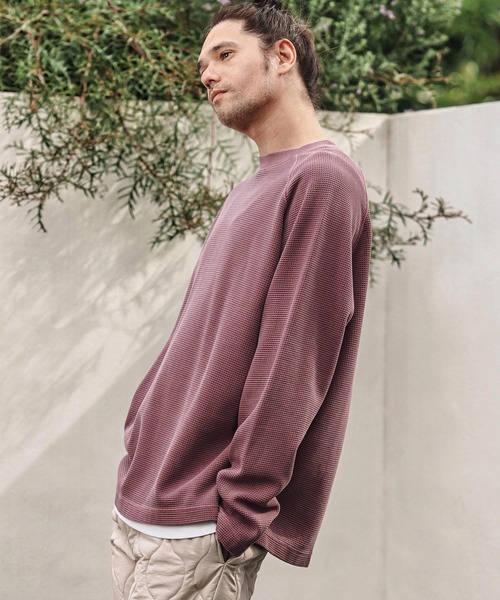 CAMBIO(カンビオ)の「mlt5284- Pigment Waffle Raglan Sleeve Cut sew カットソー(Tシャツ/カットソー・メンズ・ブラック/グレイッシュベージュ/ワイン・S/M/L)」の7枚目の写真