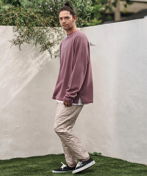 CAMBIO(カンビオ)の「mlt5284- Pigment Waffle Raglan Sleeve Cut sew カットソー(Tシャツ/カットソー・メンズ・ブラック/グレイッシュベージュ/ワイン・S/M/L)」の4枚目の写真